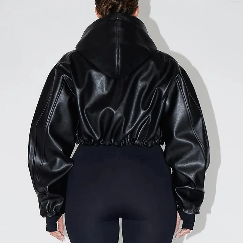 Black Premium Faux Leather Cropped Jacket