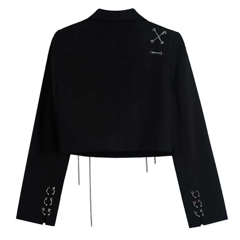 Gothic Cropped Black Blazer Womens Premium Cotton Polyester