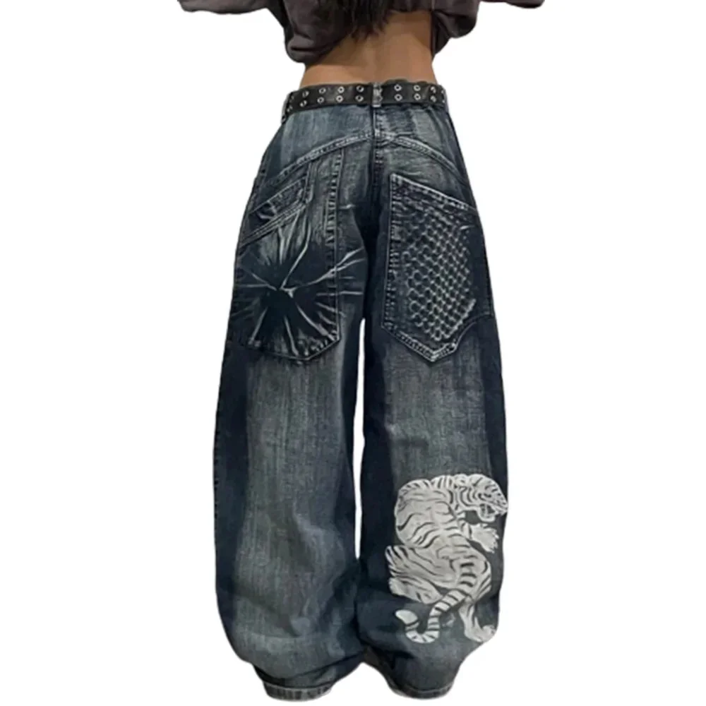 Blue Cotton & Polyester Baggy Pants for Women