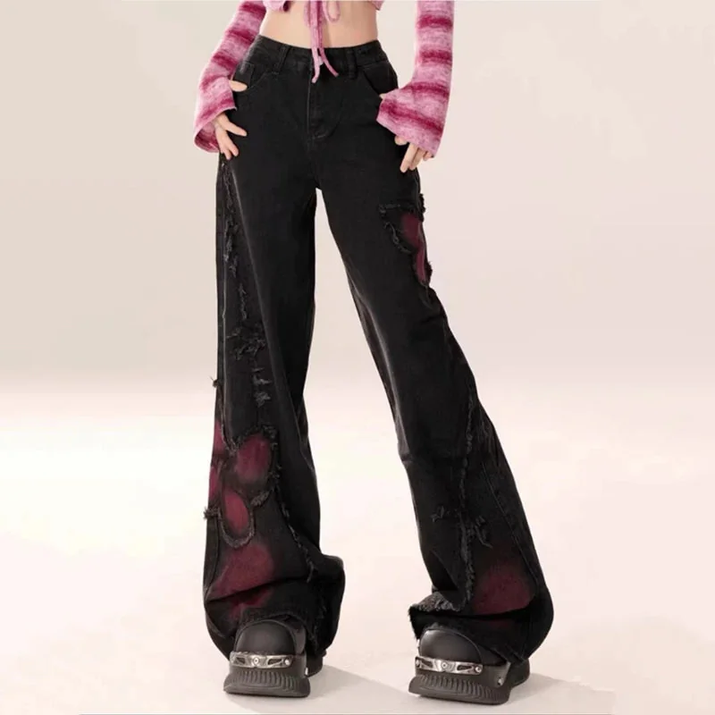 Gothic Black Baggy Jeans Womens High-Quality Comfy Pants