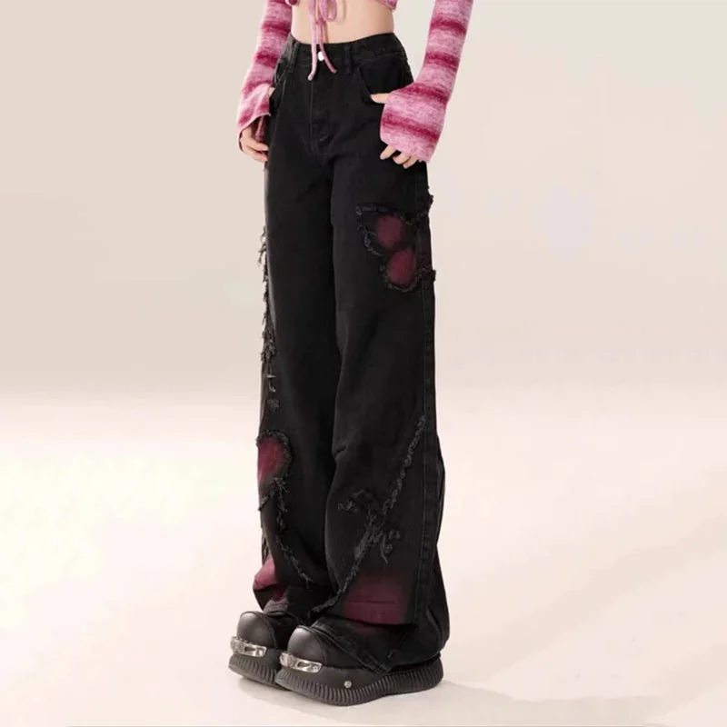Gothic Black Baggy Jeans Womens High-Quality Comfy Pants