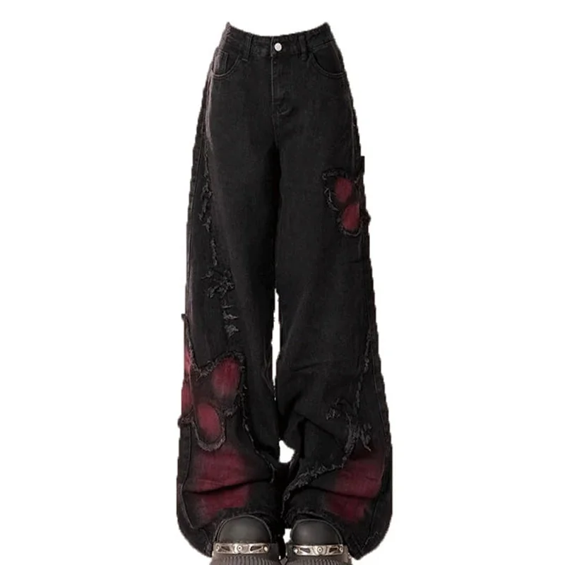 Gothic Black Baggy Jeans Womens High-Quality Comfy Pants