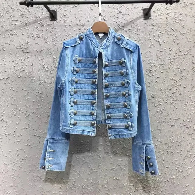 Classic Womens Denim Jacket in Black & Blue