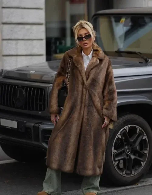 Brown Faux Fur Winter Coat for Women