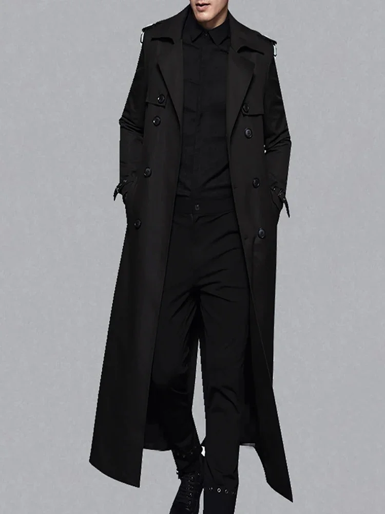 Fashionable Black Extra Long Trench Coat for Men