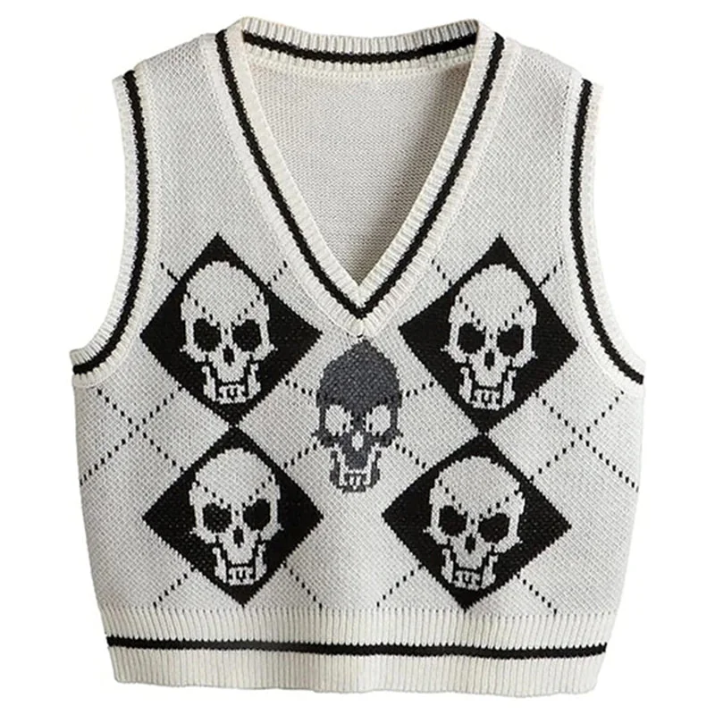 Gothic Skull Print Cotton Polyester Blend Vest