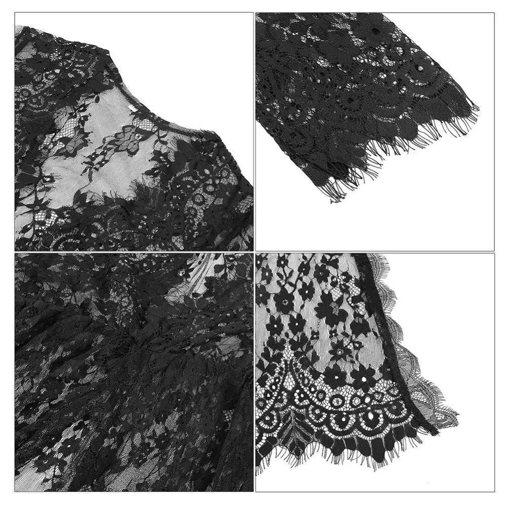 Sheer Cotton Polyester Blend Dress Black White Sizes S-4XL