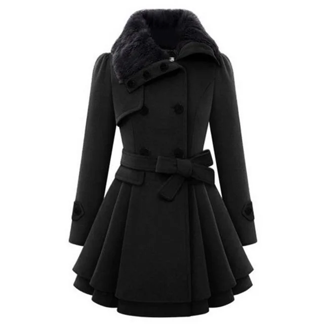 Elegant Gothic Style Womens Coat in Premium Black Polyester