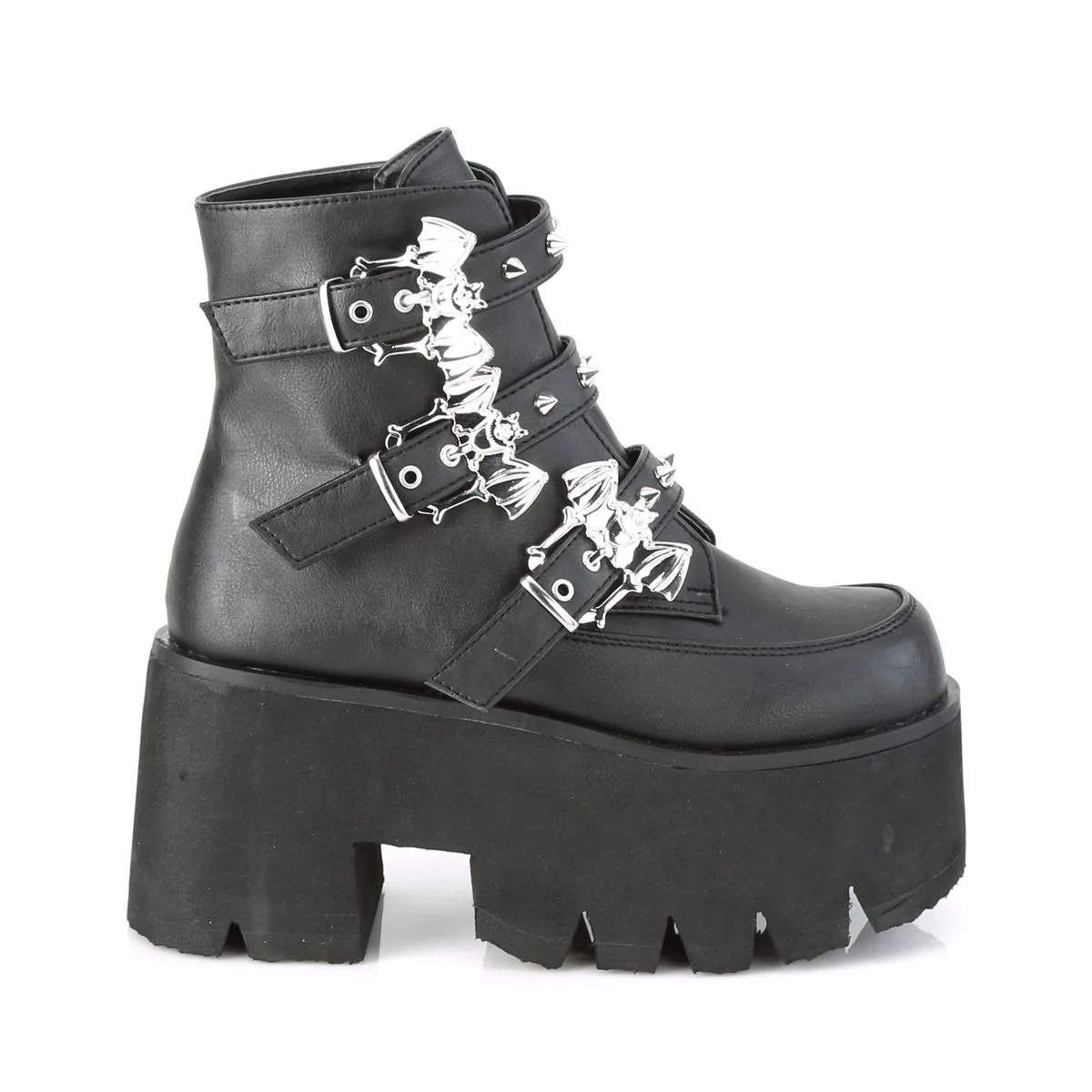Black Bat Buckle Platform Ankle Boots