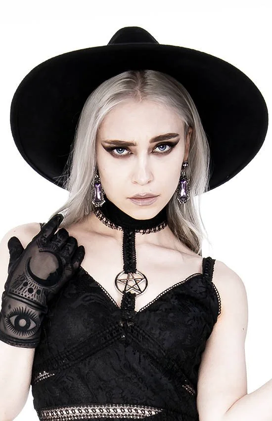 Black Gothic Style Wide Brim Hat