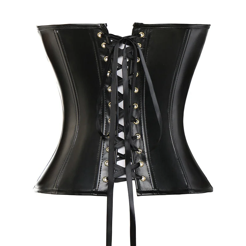 Gothic Leather Zip Bustier Top - Sexy Front Zip Detail