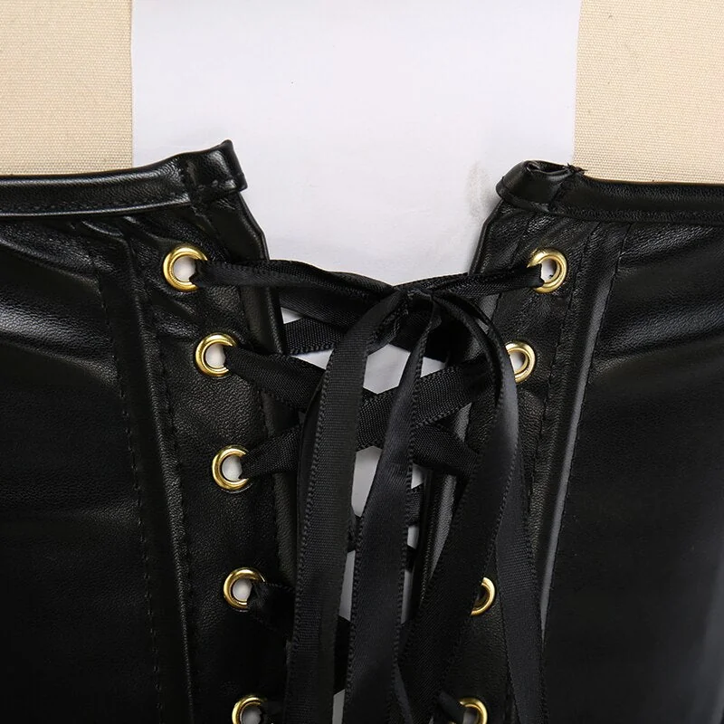 Gothic Leather Zip Bustier Top - Sexy Front Zip Detail