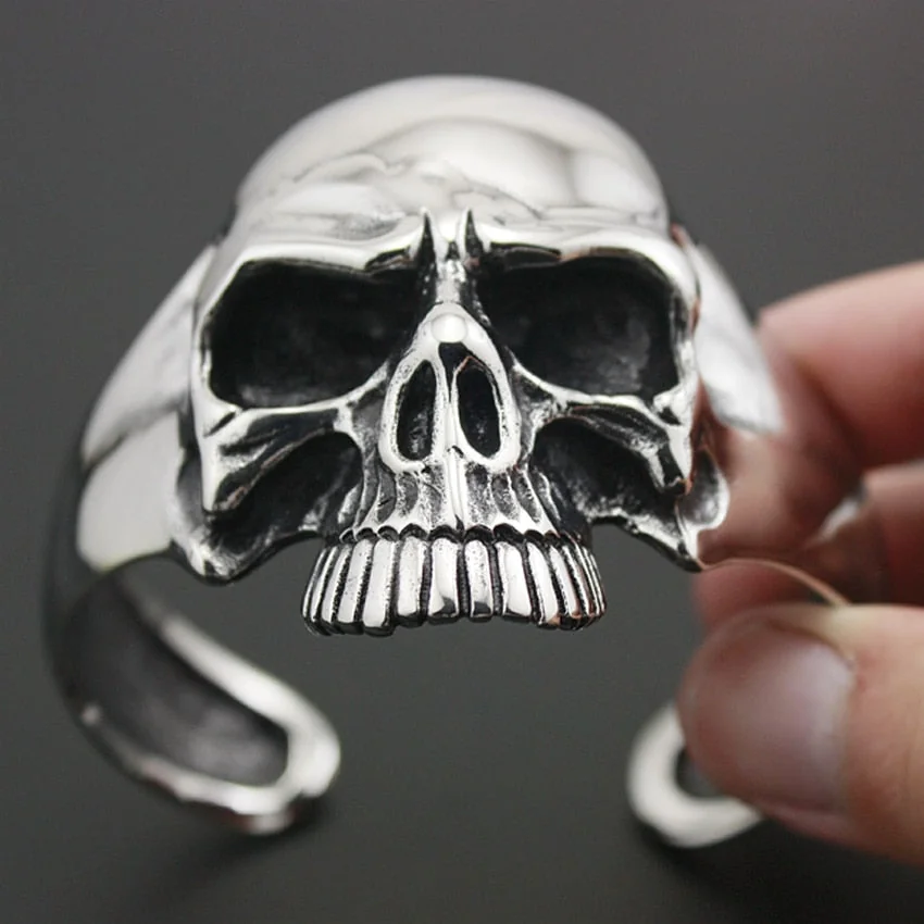 Adjustable Steel Skull Face Cuff Bracelet