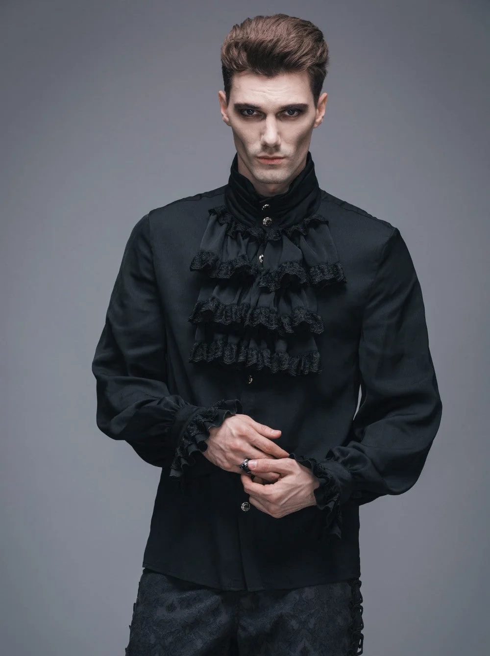 Mens Ruffled Collar Vampire Style Shirt