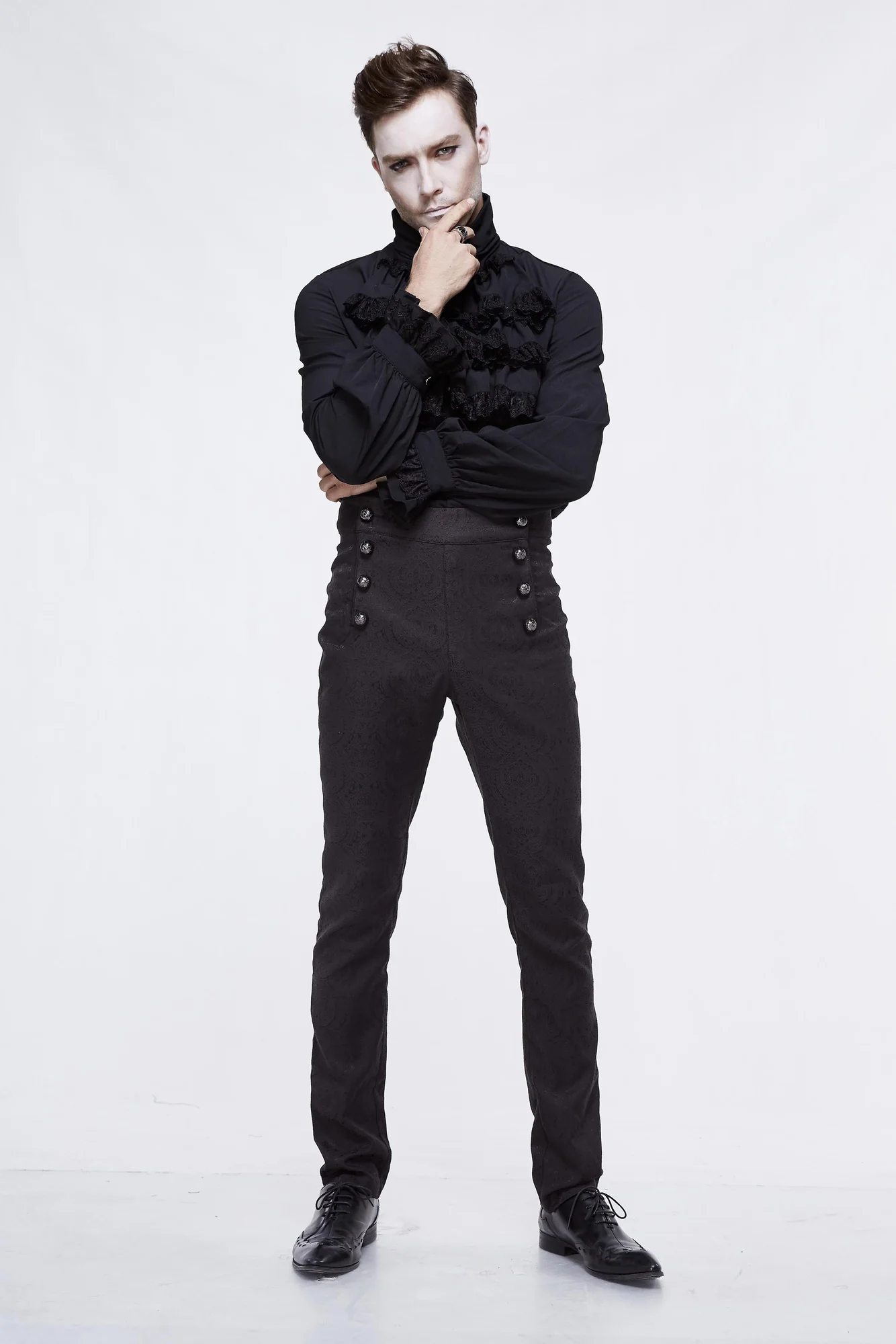 Mens Gothic Slim-Fit Black Trousers