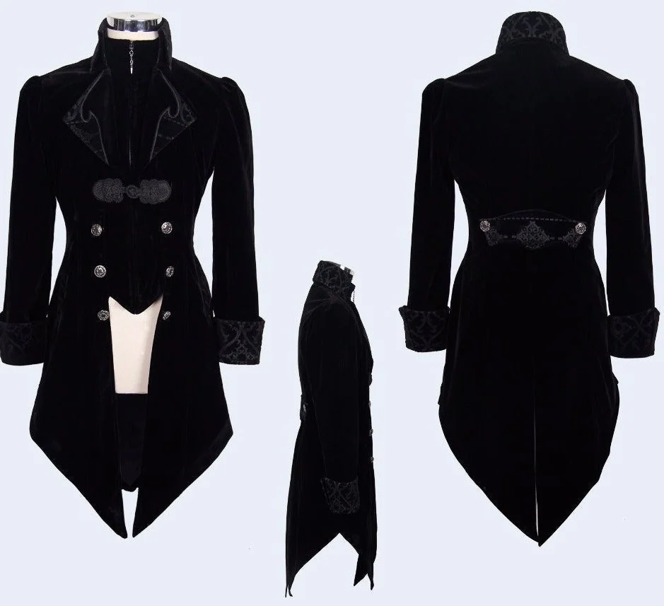 Elegant Swallowtail Vampire Black Jacket - Victorian Style