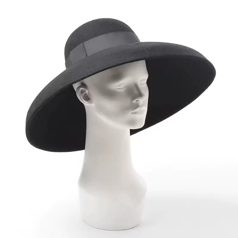 Gothic Wide Brim Wool Hat Womens Retro Style