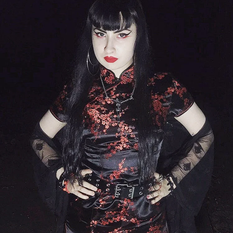 Traditional Floral Satin Cheongsam Dress Plus Size