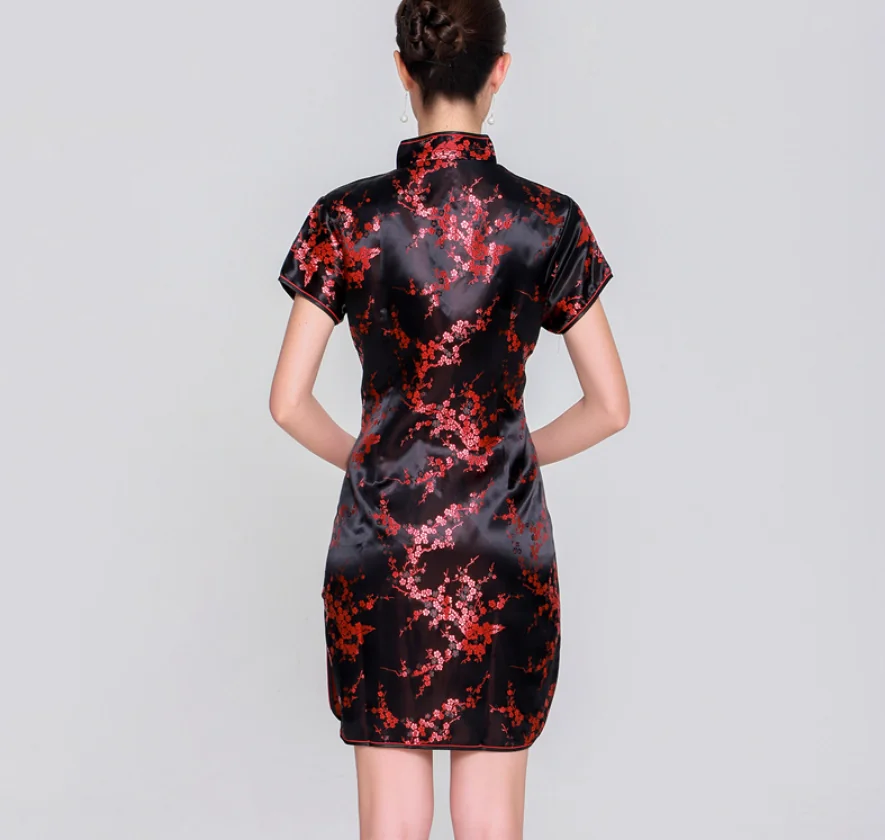 Traditional Floral Satin Cheongsam Dress Plus Size