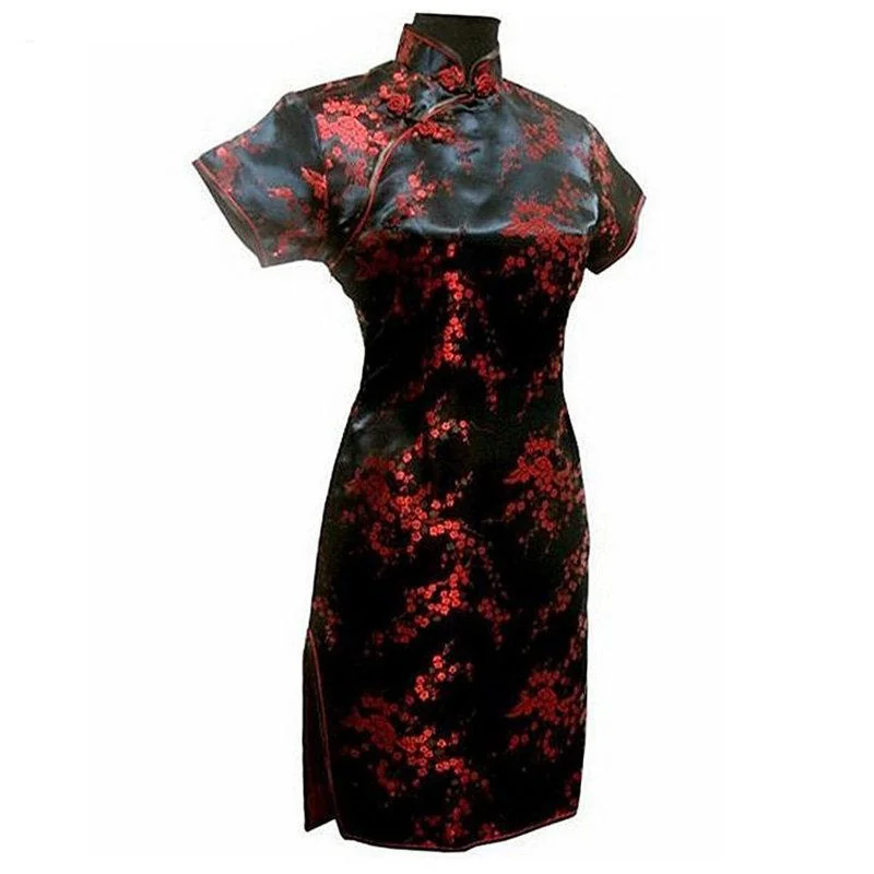 Traditional Floral Satin Cheongsam Dress Plus Size
