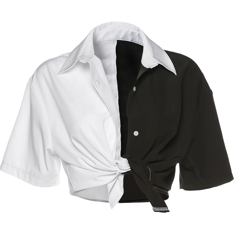 Stylish Two Tone Cropped Tie-Front Shirt