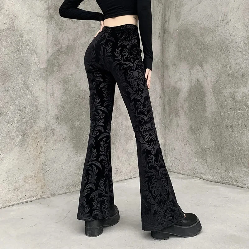 Black Velvet Vintage Gothic Pants for Women