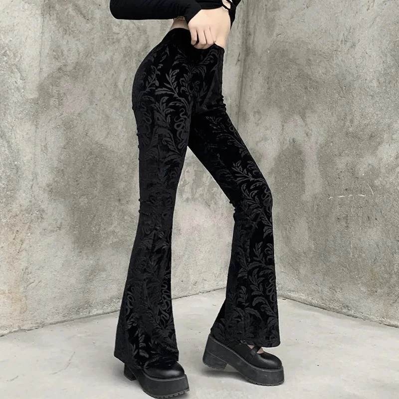 Black Velvet Vintage Gothic Pants for Women
