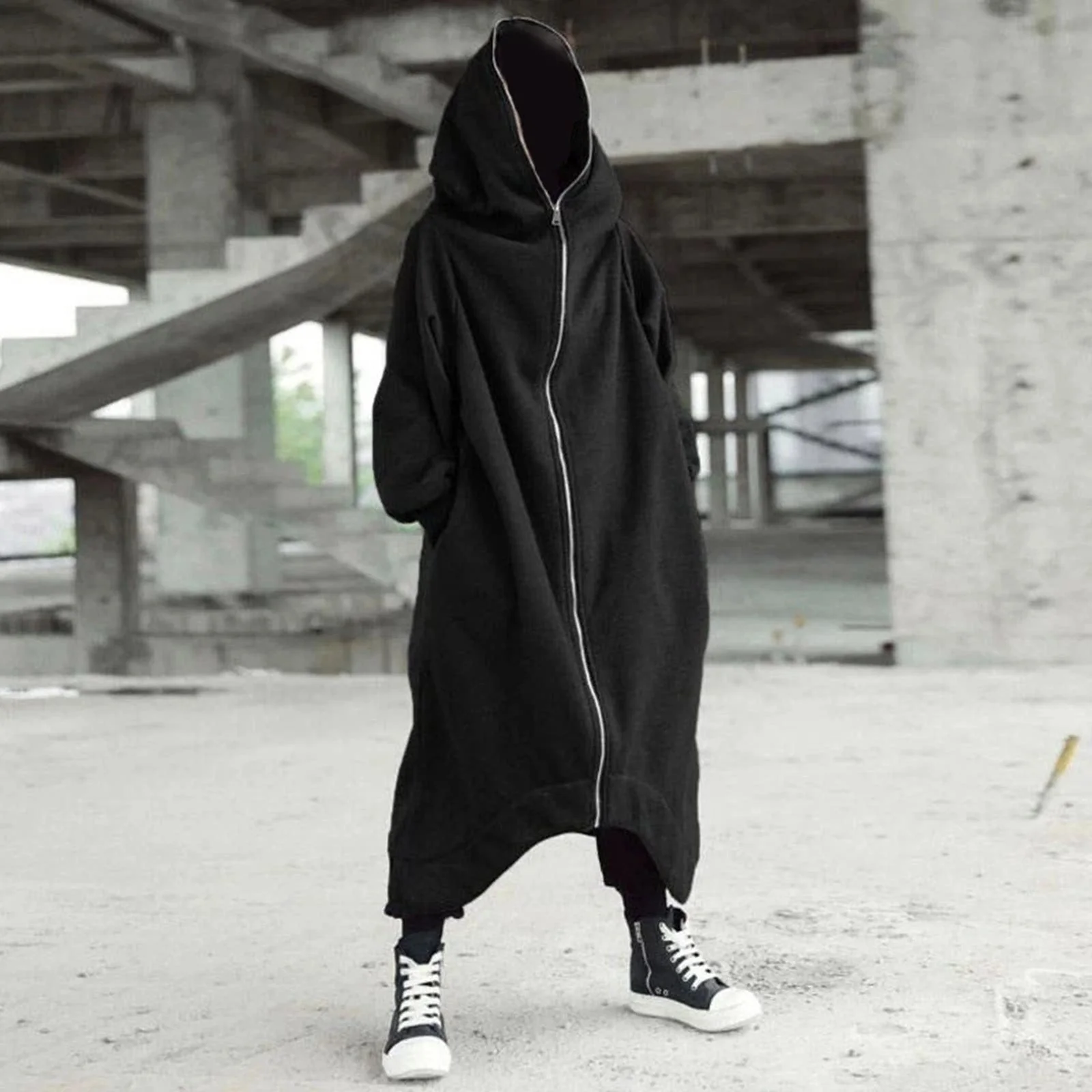 Mens Premium Long Hooded Coat in Black - Limited Edition