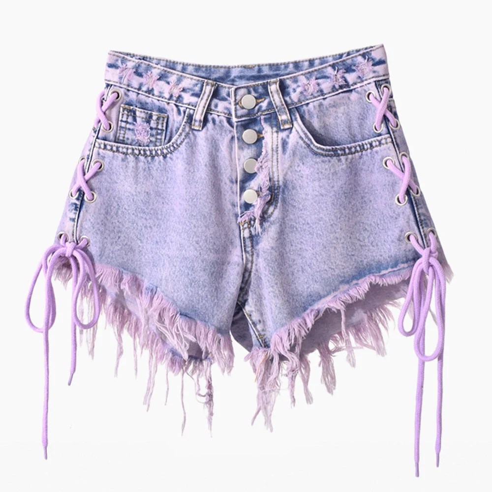 Distressed Cotton Denim Shorts