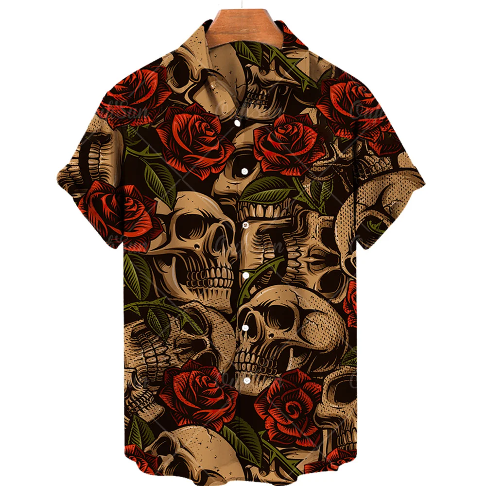 Hawaiian Skull Print Cotton Spandex Shirt