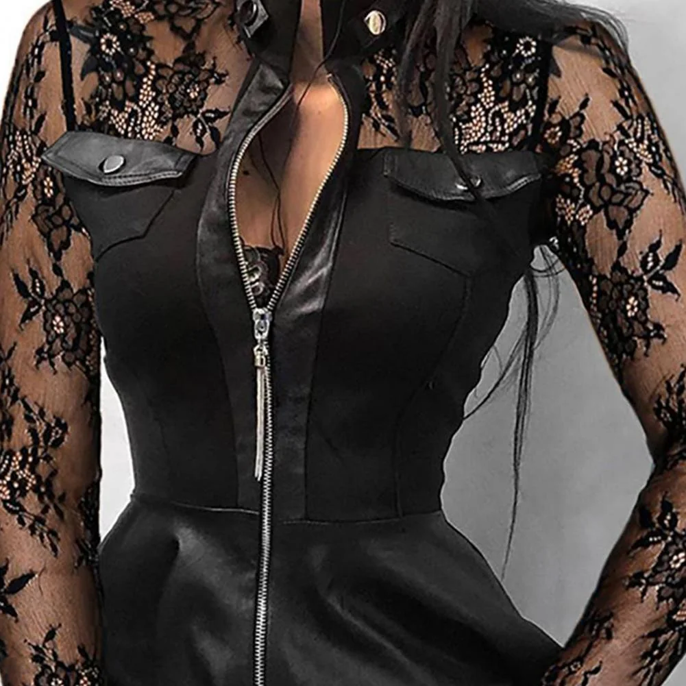 Elegant Gothic Zipper Dress in Premium Cotton Blend