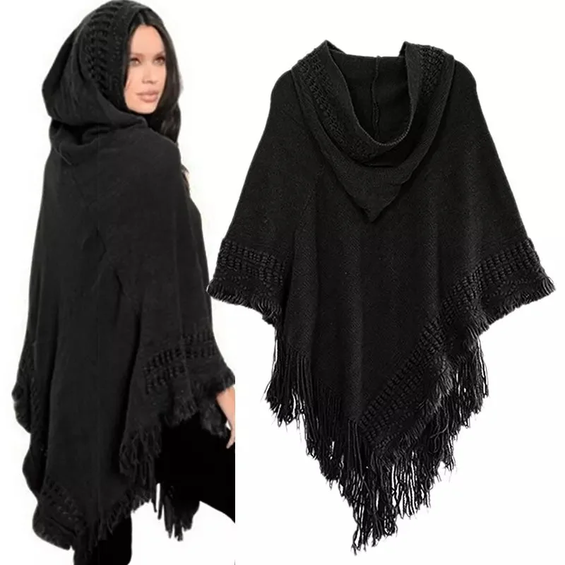 Elegant Black & Gray Womens Cotton Polyester Cape