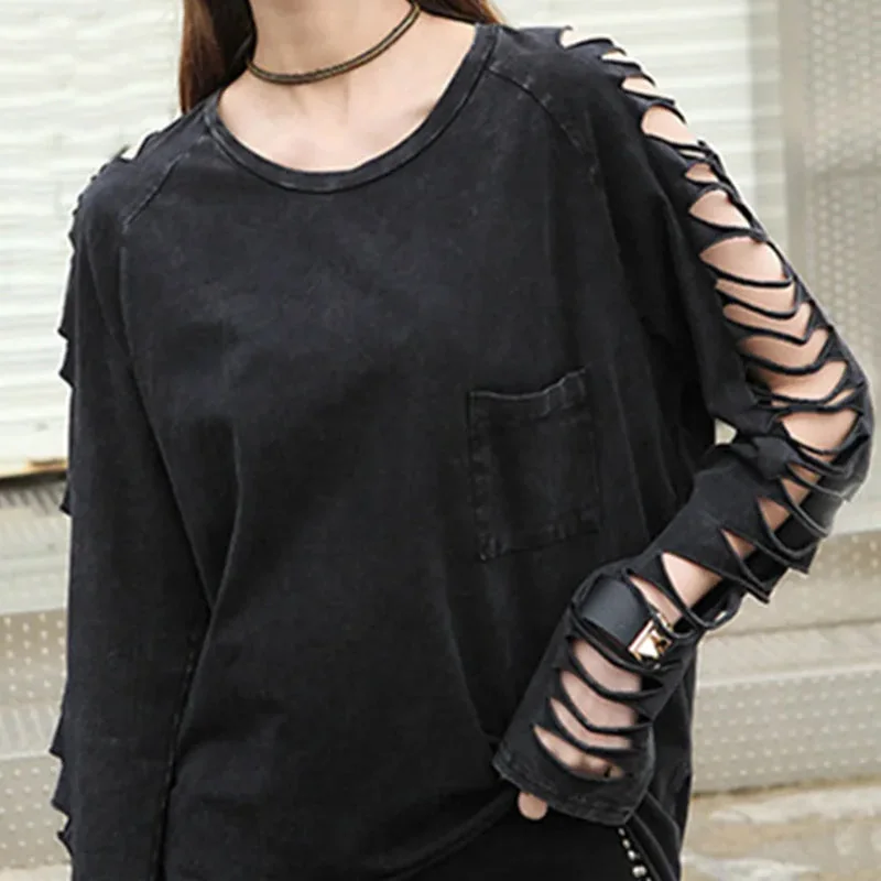 Chic Black Gothic Top for Women - Premium Cotton/Polyester