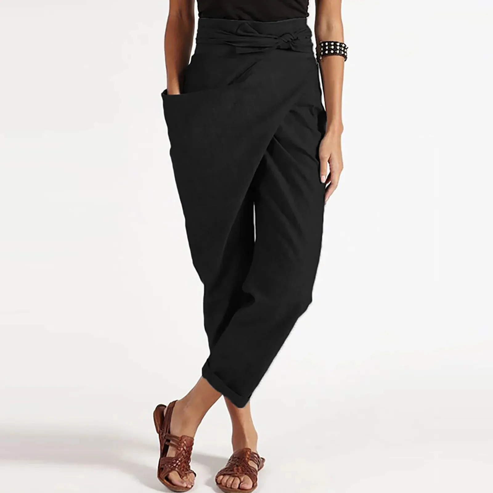 Black Womens Cotton Polyester Blend Harem Pants