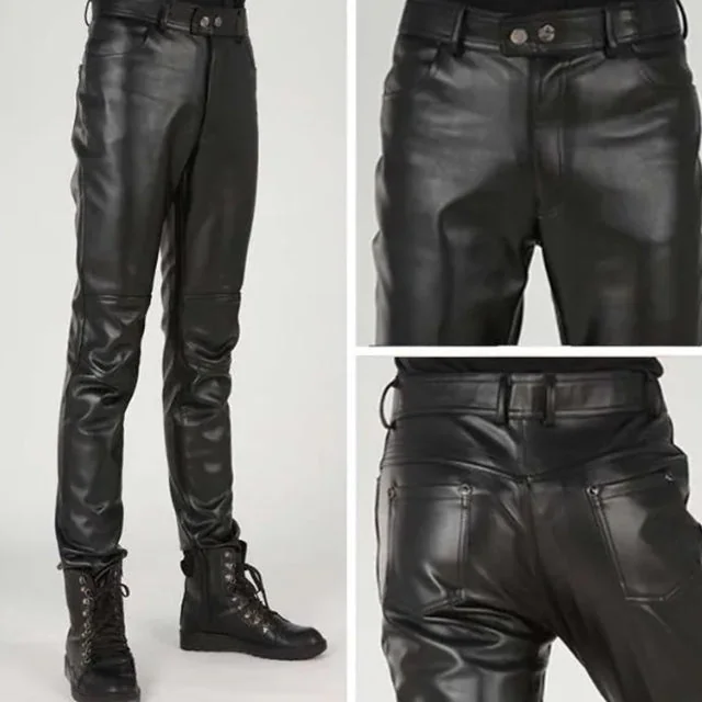 Classic Black Faux Leather Mens Pants