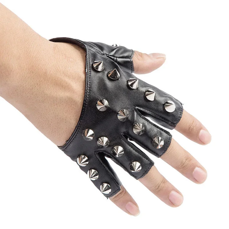 Black Spike Faux Leather Polyester Gloves