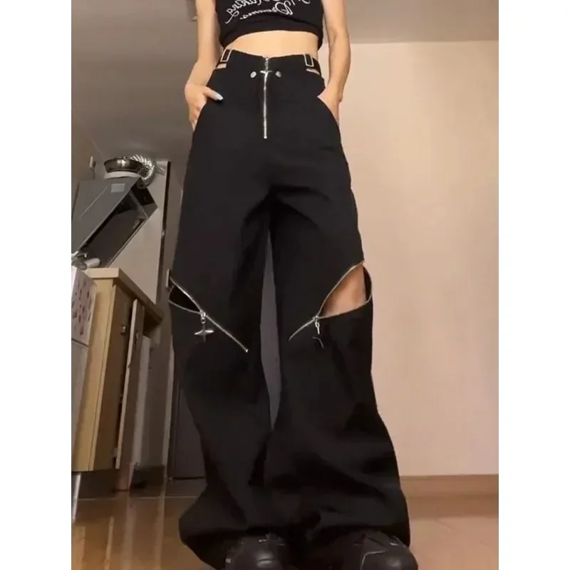 Black Gothic Cargo Pants Womens Premium Cotton Polyester Blend