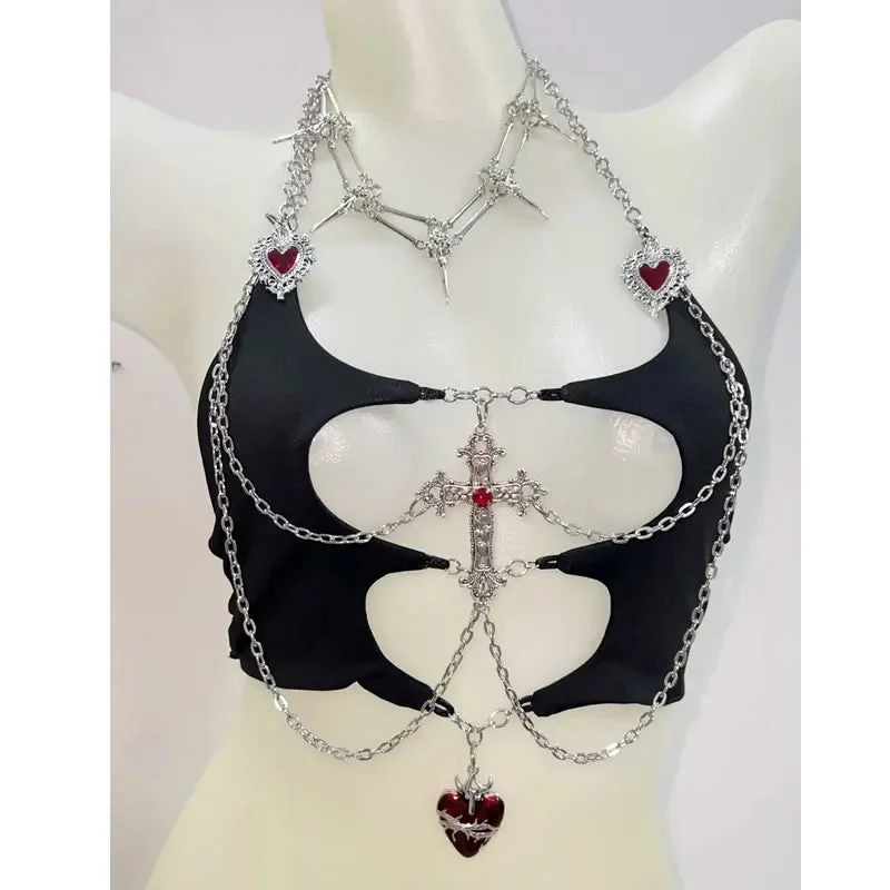 Gothic Style Black Womens Top with Premium Cotton Blend