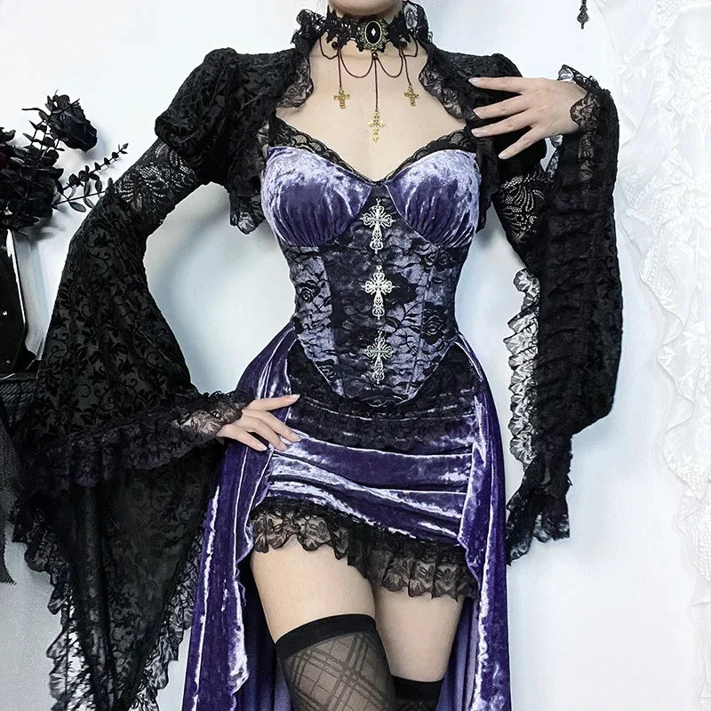 Elegant Gothic Purple Velvet Dress for Women