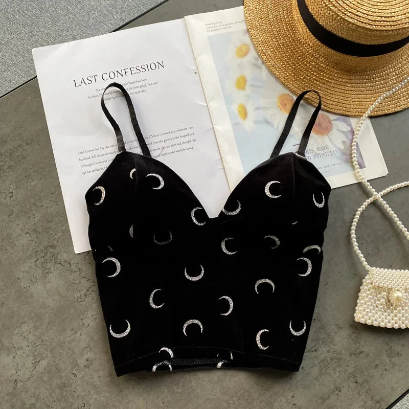 Black Velvet Moon Top - Premium Velvet & Polyester Blend