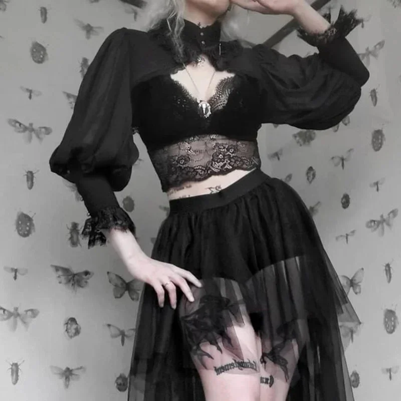 Black Gothic Lace Top Premium Quality