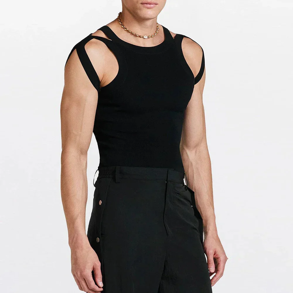 Black Cotton Polyester Summer Mens Top
