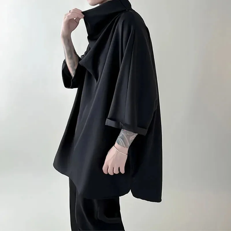 Premium Cotton Loose Fit Mens Shirt - Black/Blue