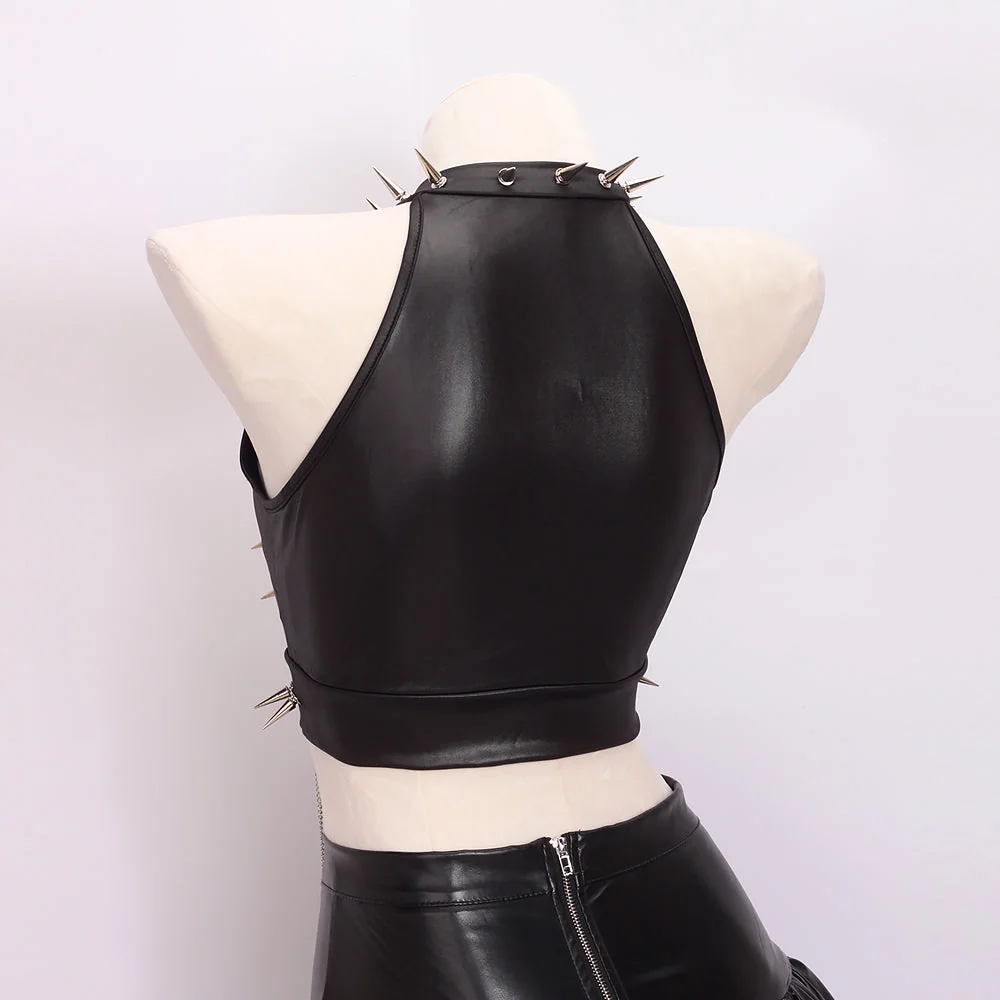 Premium Gothic Style PU Leather Womens Tank Top