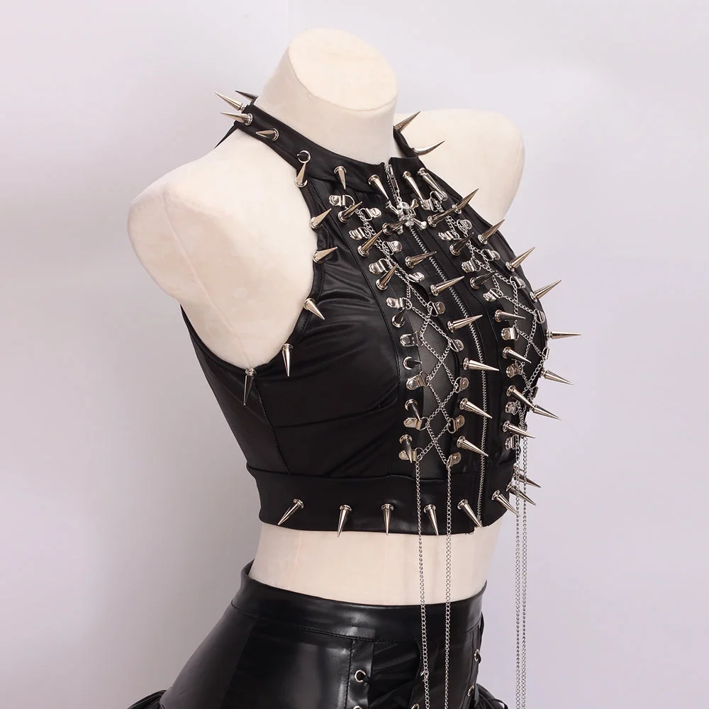 Premium Gothic Style PU Leather Womens Tank Top