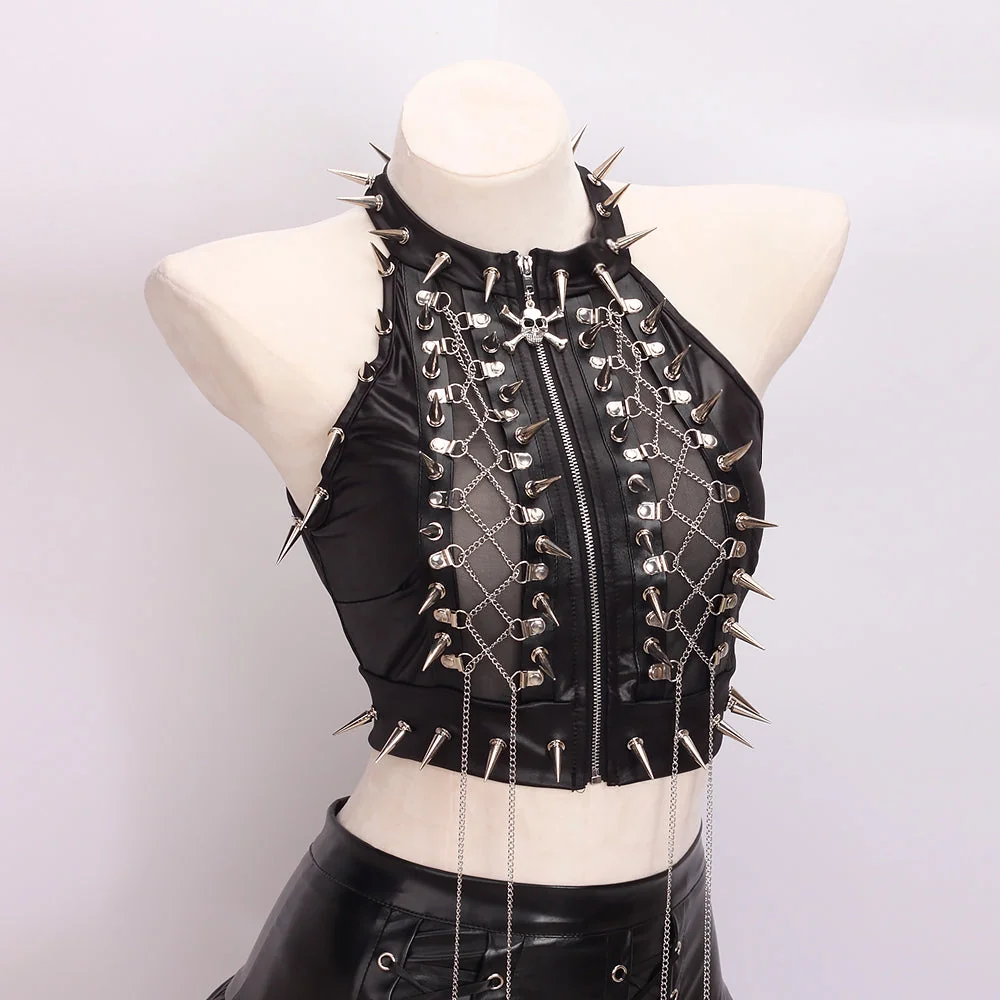 Premium Gothic Style PU Leather Womens Tank Top