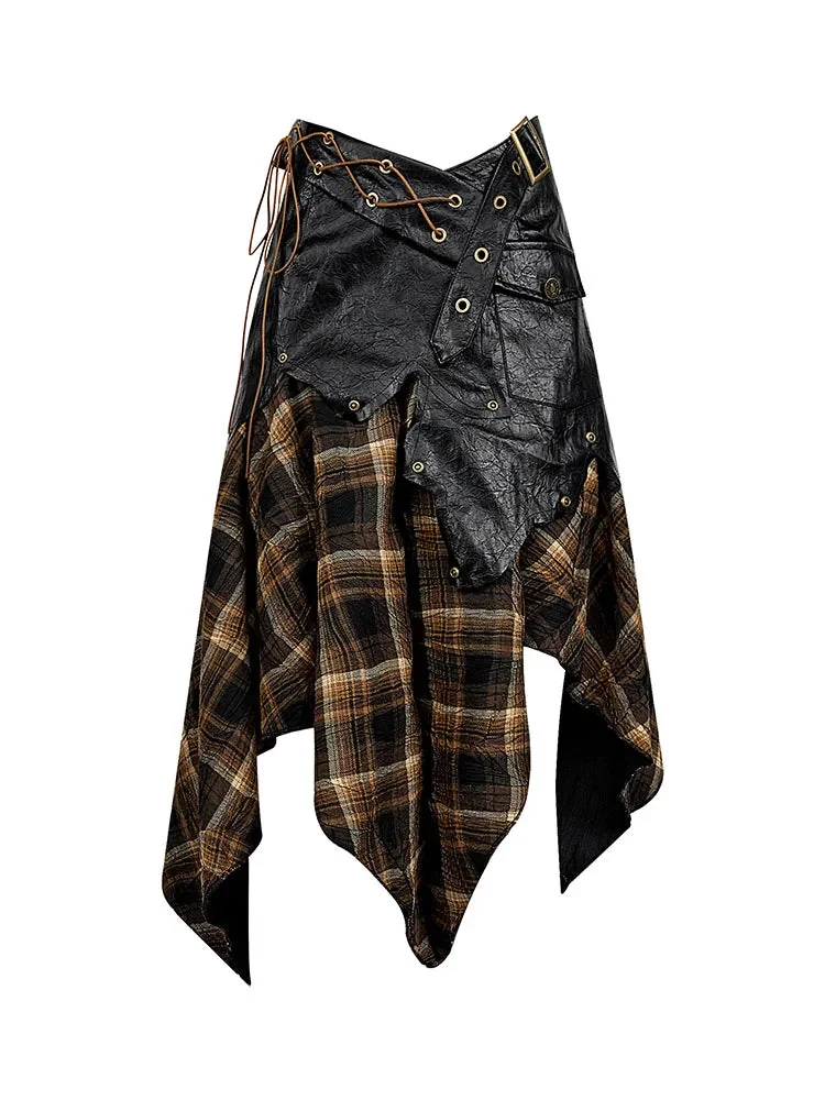 Plaid A-Line Cotton Polyester Blend Skirt