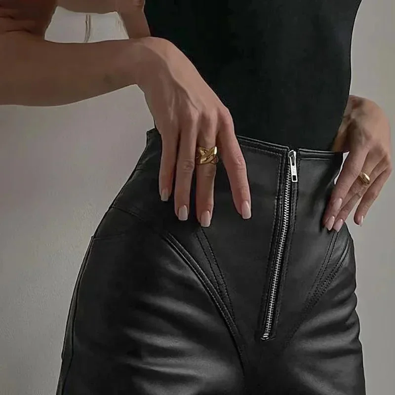 Black Faux Leather Womens Pants | Limited Edition Elegant Design