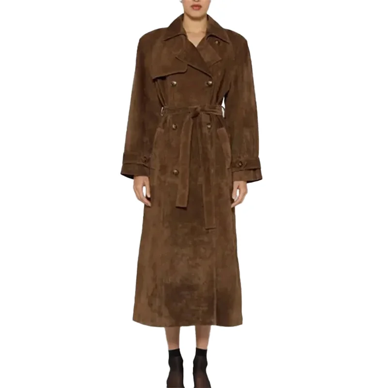 Brown Suede Leather Womens Coat - Premium Fall Fashion