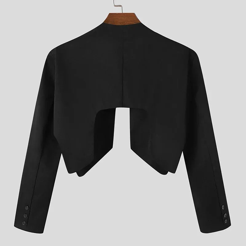 Black Premium Cotton Polyester Cropped Blazer for Men